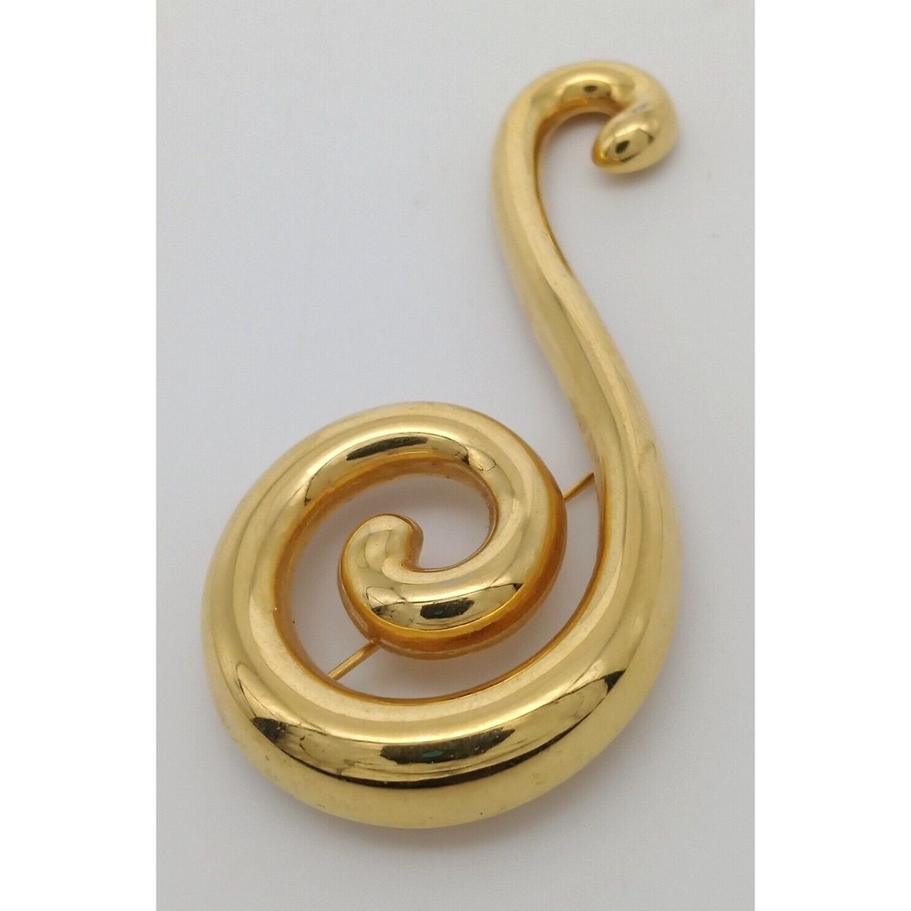 Monet Brooch Pin Swirl Design Abstract Gold Tone Metal Vintage Modernist Shiny!
